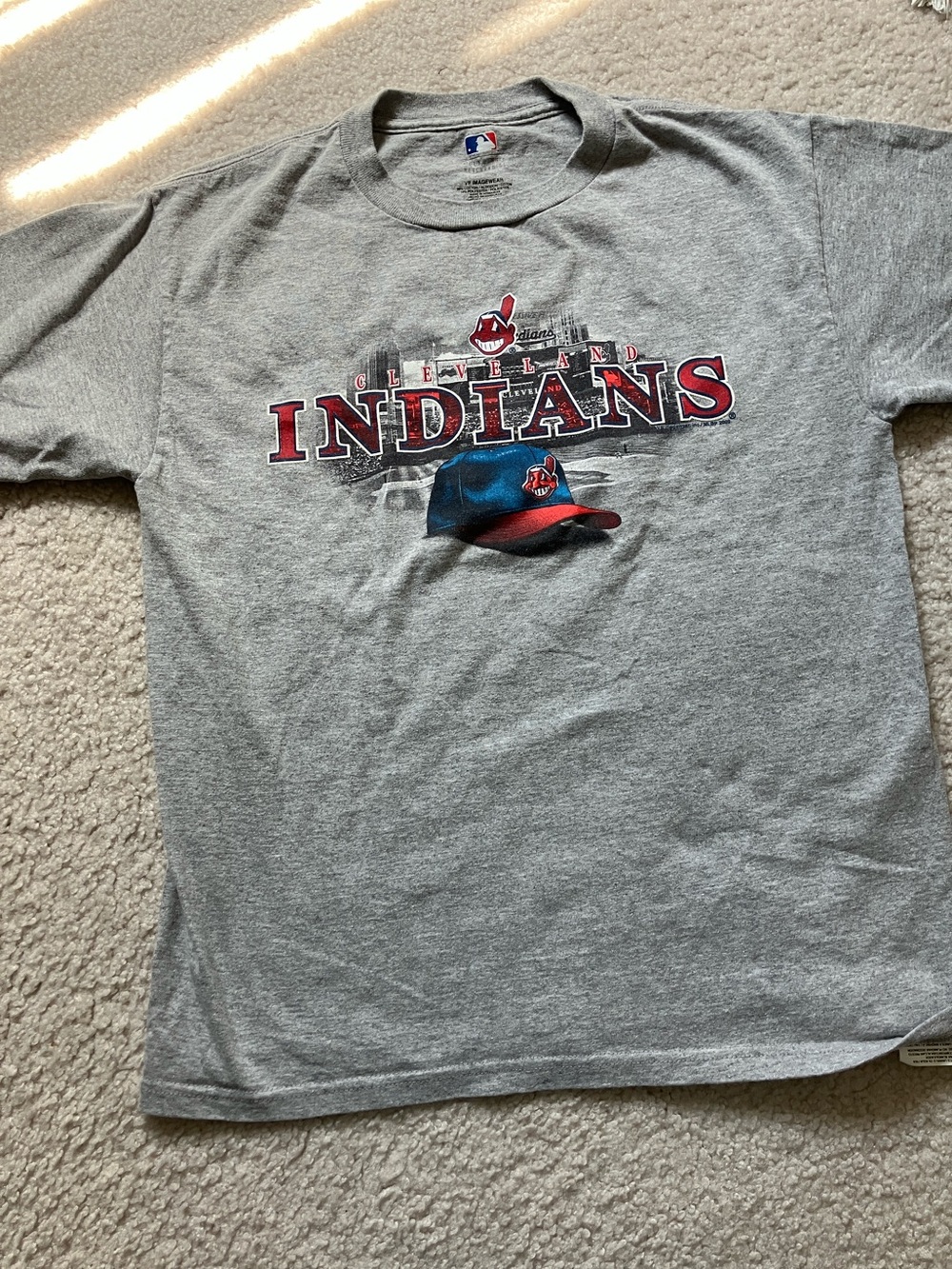 MLB Kids Cleveland Indians Gray Tee with Red & Blue Logo with Chief Wahoo